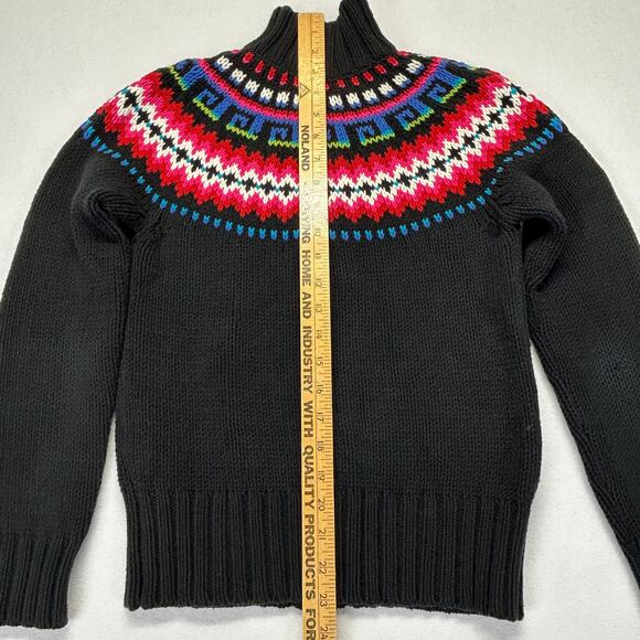 Vtg Tommy Hilfiger Womens M Fair Isle Sweater Cardigan Black Full Zip Cotton Bln - Picture 8 of 16